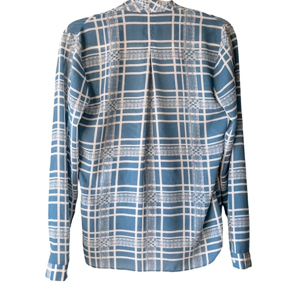 Cabi Sheer V Neck Blouse Windowpane Plaid Long Sleeve Blue Size XS Career Casual - Picture 7 of 8